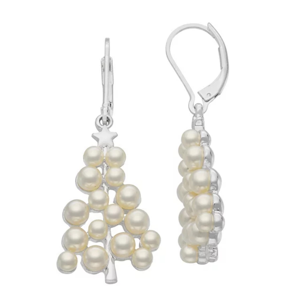 Napier Christmas Pearl Tree Earrings